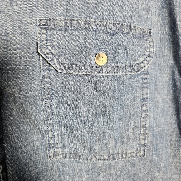 Men's Wrangler Denim Button Up Medium Blue with Flap Breast Pockets XL - Picture 6 of 12